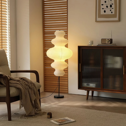 Floor lamp with Tiered Gourd Paper Shade - Japandi Sculptural Style