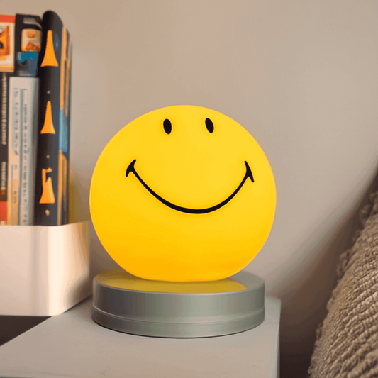 Smiley Face Table Lamp with Yellow Globe Shade - Modern Mid Century