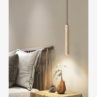 Natural Travertine Pendant Light with Integrated LED - Minimalist Japandi Stone