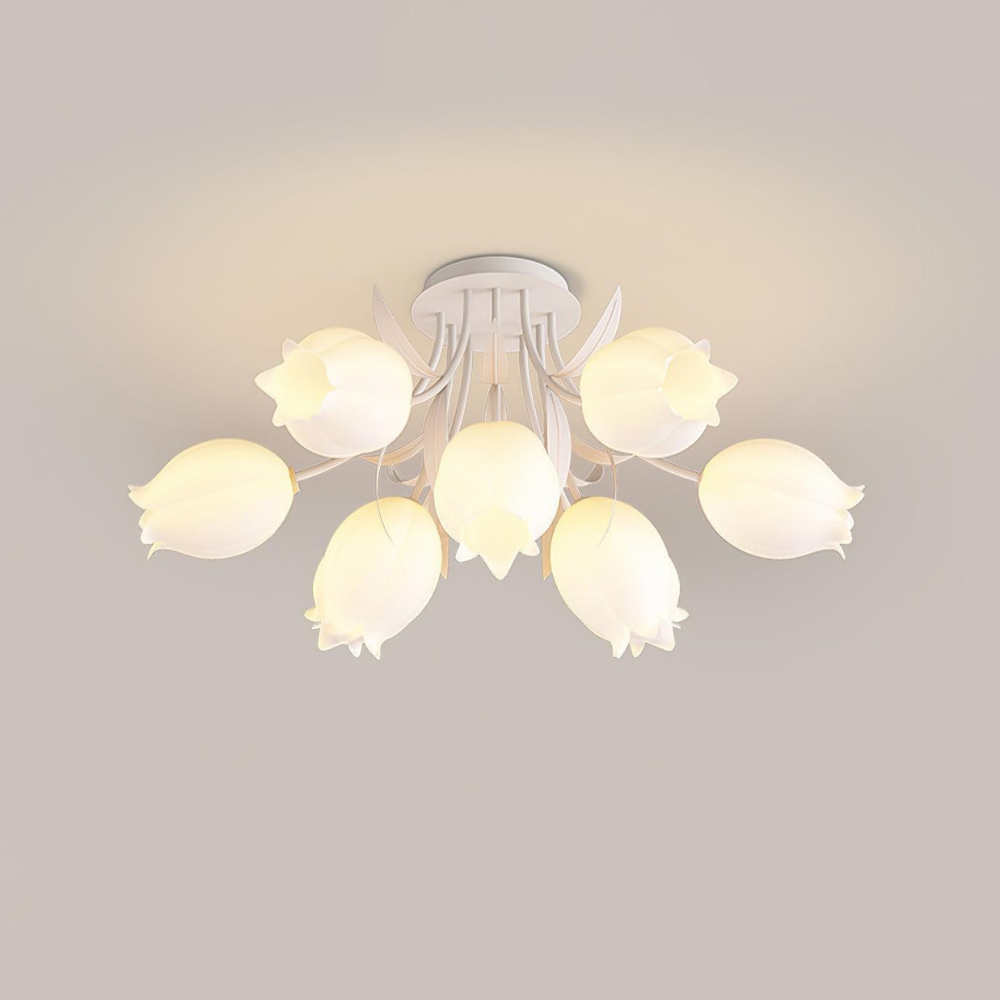 Multi Head Floral Ceiling Fixture with Acrylic Shades - Modern Farmhouse