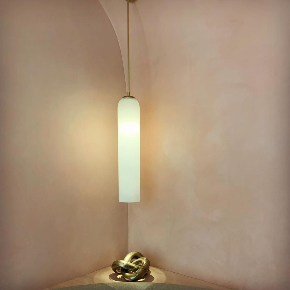Cylinder Glass Pendant Light with Metal Downrod - Modern Art Deco