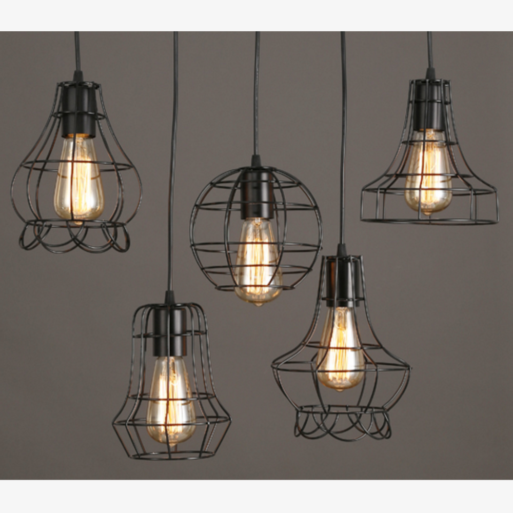 Modern Wire Cage Pendant Light - Geometric Industrial Exposed Bulb Pendant Lights