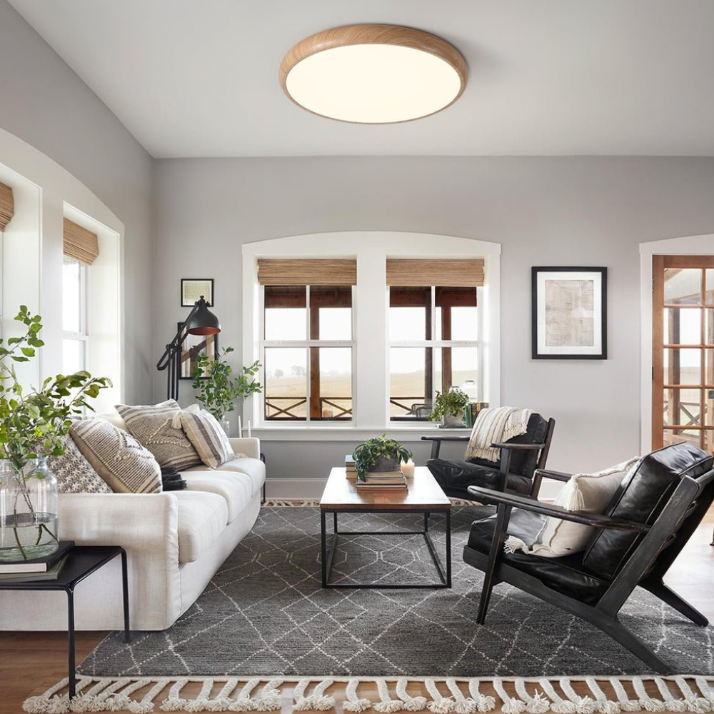 Flush Mount LED Ceiling Light with Wood-Inspired Acrylic Frame - Scandinavian Style