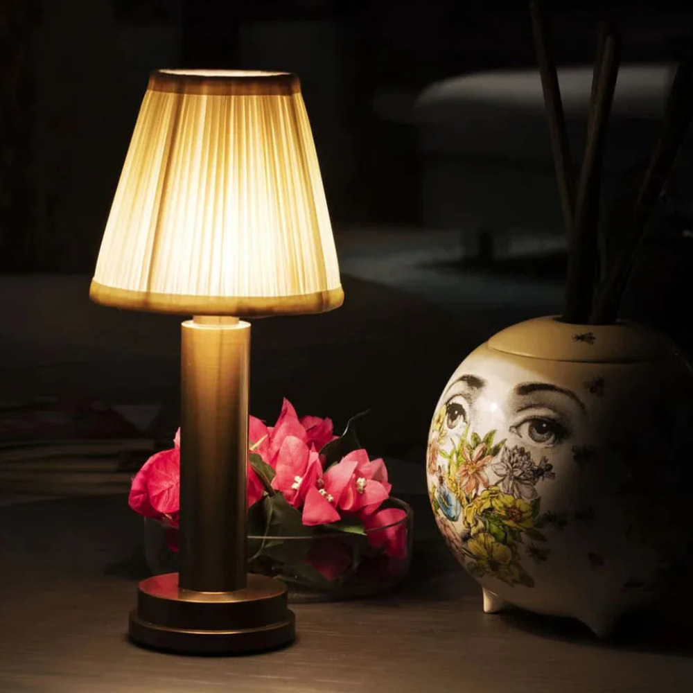 Rechargeable Cordless Table Lamp with Pleated Shade - Portable Touch Dimming Light