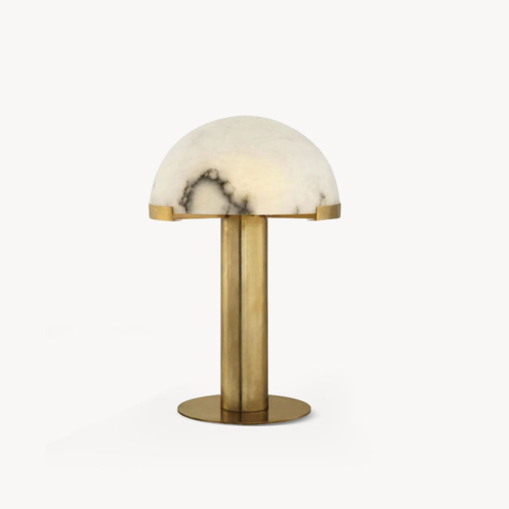 Glass and Alabaster Dome Table Lamp with Metal Base - Mid Century Modern