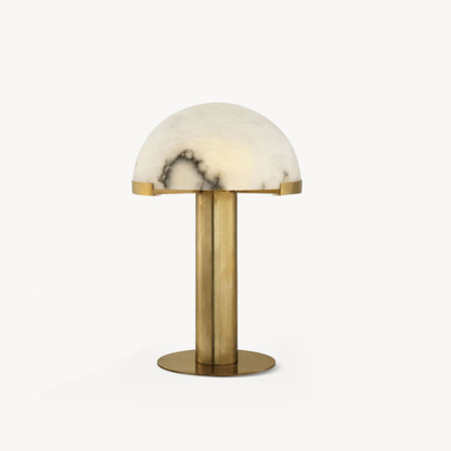 Glass and Alabaster Dome Table Lamp with Metal Base - Mid Century Modern