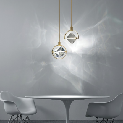 Faceted Crystal Prism Pendant Light - Modern Art Deco Orbital Hanging Lamp