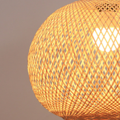Hand-Woven Bamboo Sphere Pendant - Modern Lattice Hanging Lamp