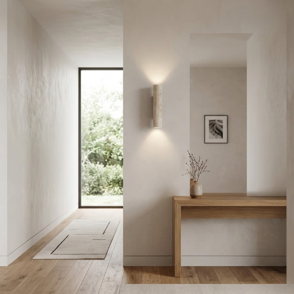Modern Travertine Stone Wall Sconce - Wabi-Sabi Dual-Directional Wall Light