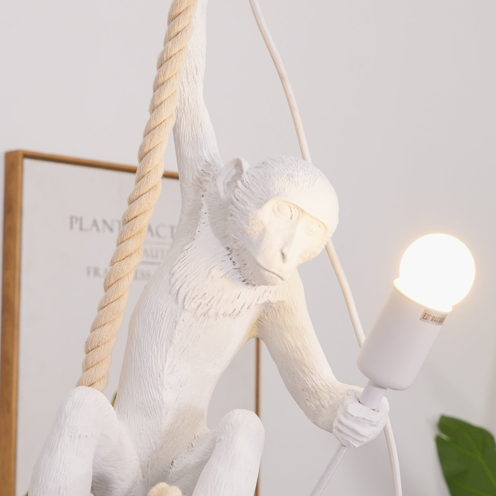 Whimsical Climbing Monkey Rope Pendant - Sculptural Animal Art Hanging Lamp
