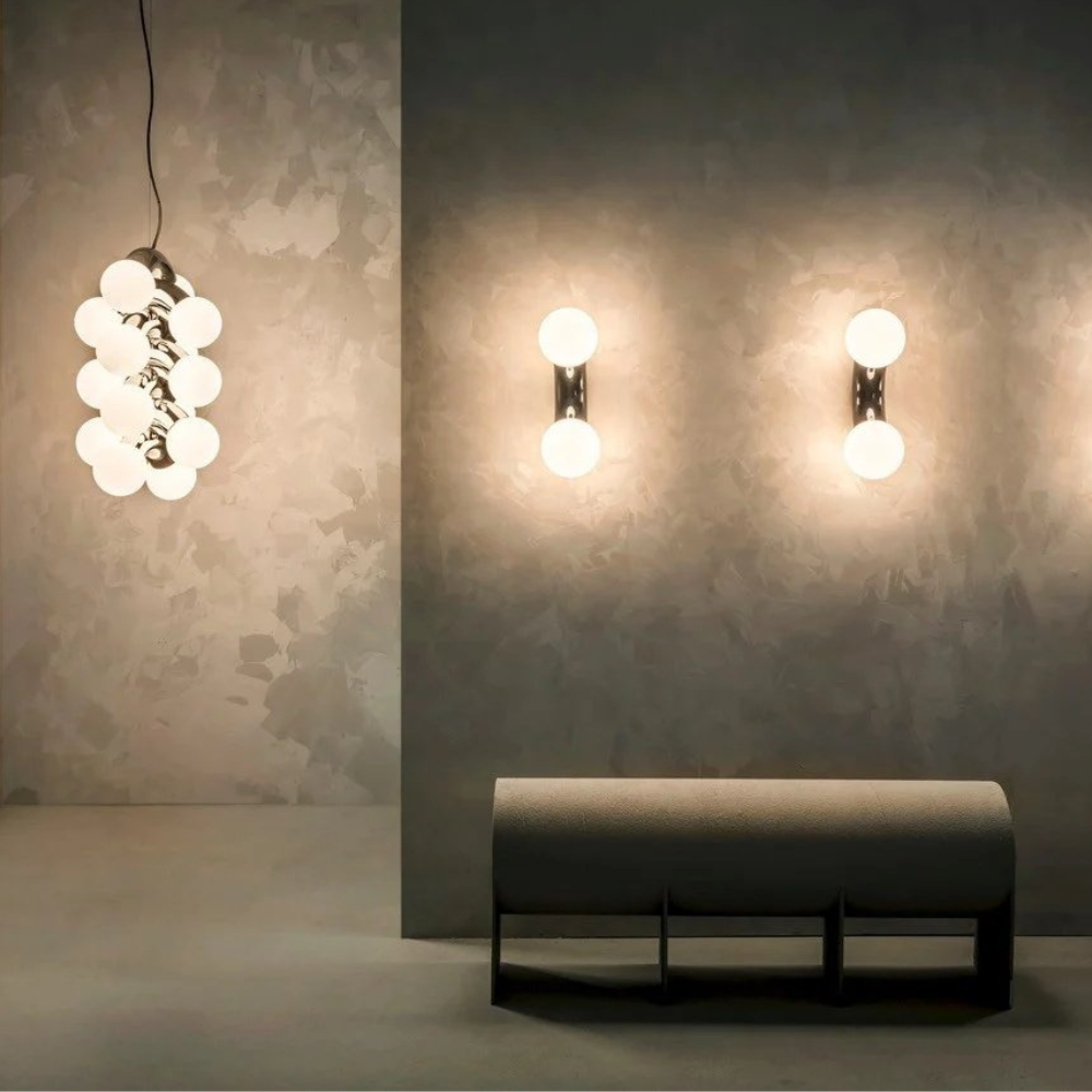 Modern Double Globe Arc Wall Sconce - Playful C-Shaped Orbital Light