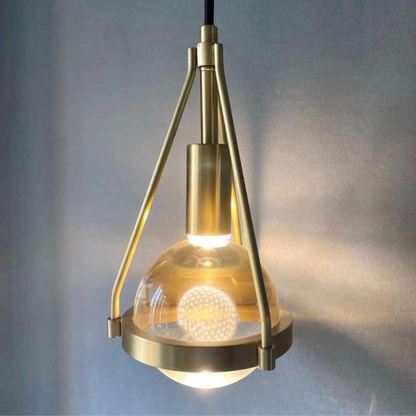Dandelion Glass Globe Pendant Light with Triangular Brass Frame