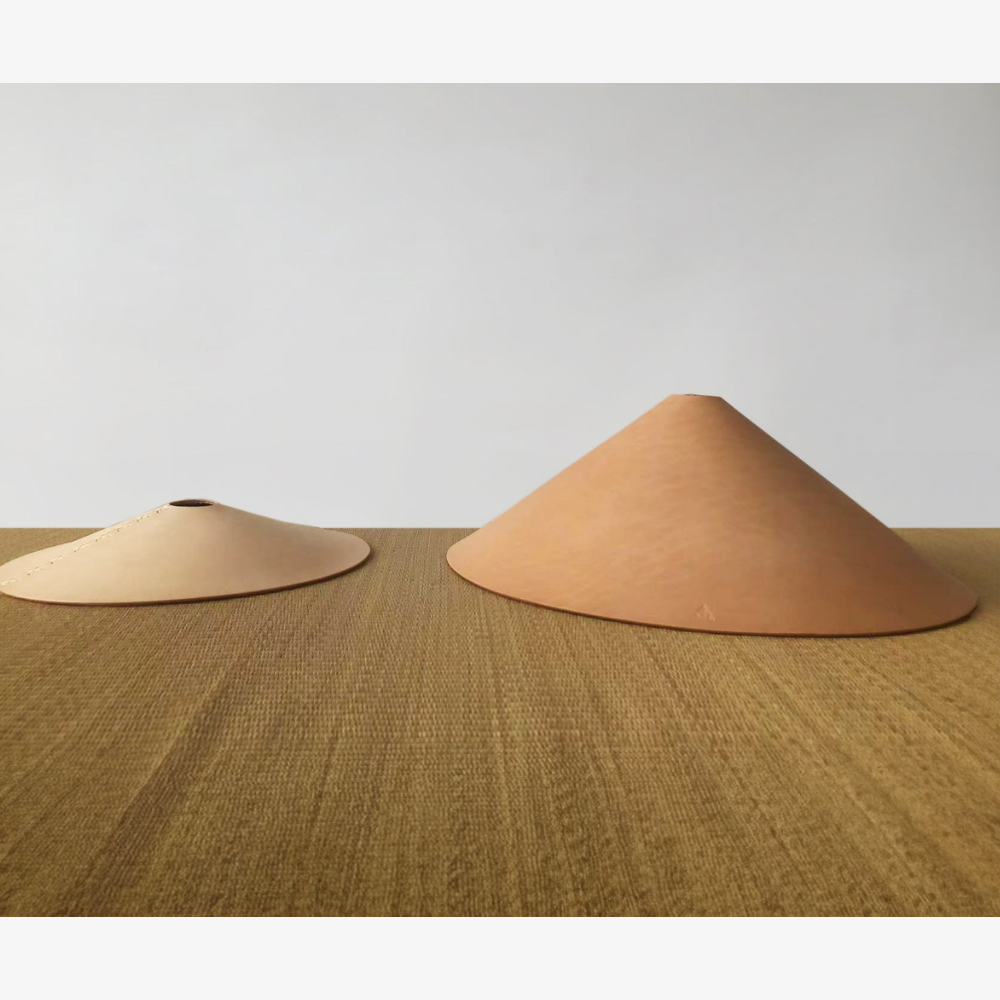 Modern Calf Leather Cone Pendant Light - Hand-Stitched Artisanal Hanging Lamp