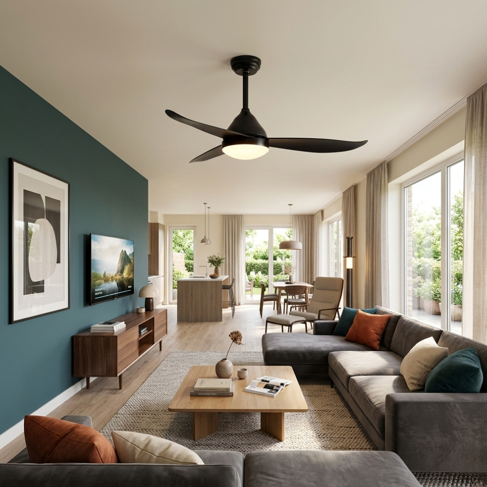 Ceiling Fan with Light and 3 Aerodynamic ABS Blades - Mid Century Modern