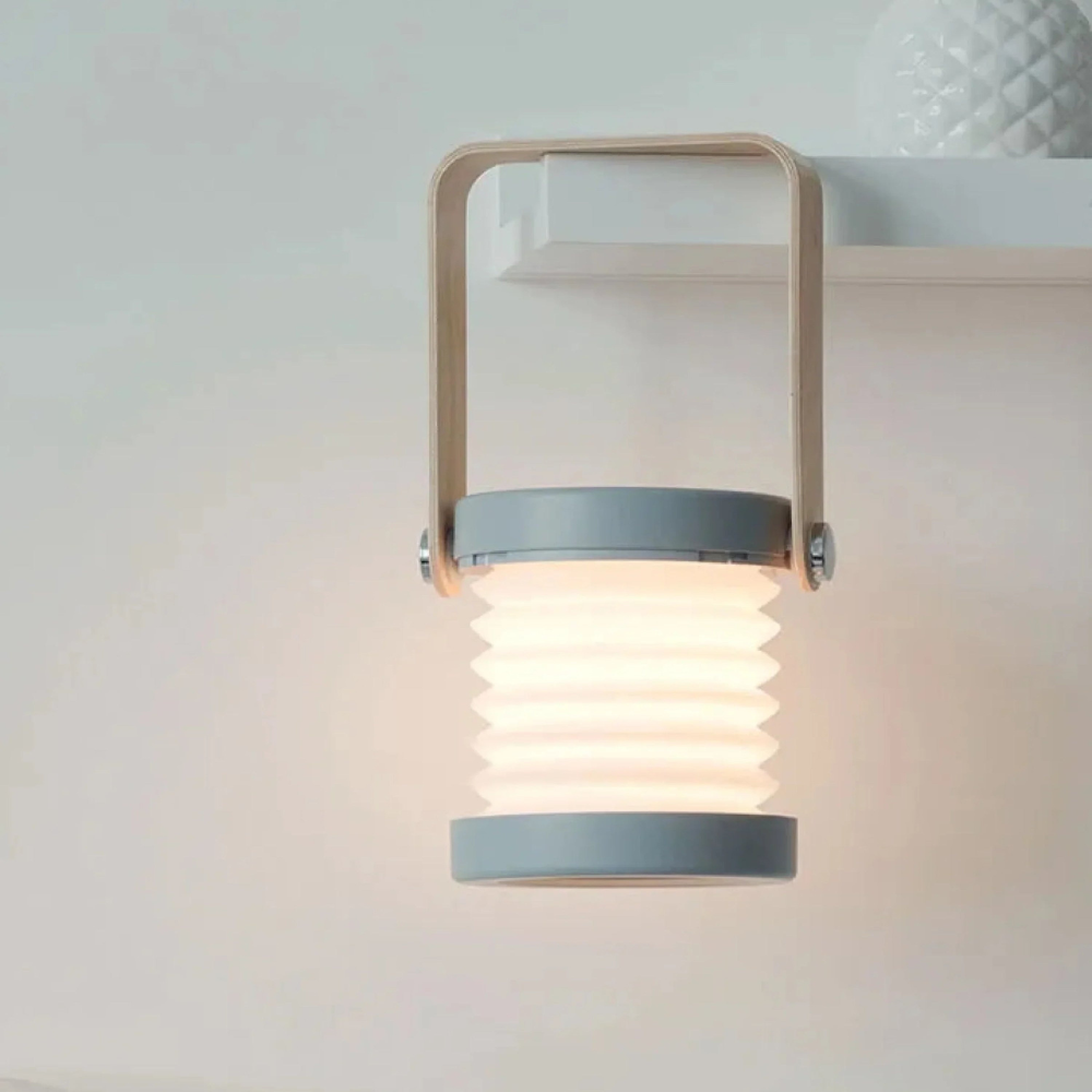 Folding LED Night Light Lantern - USB Rechargeable Timber Accents Lamp