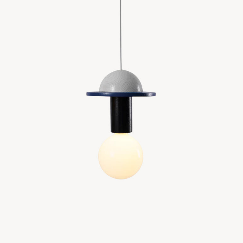 Nordic Geometric Wood Pendant Light - Modern Hand-Turned Orbital Hanging Lamp