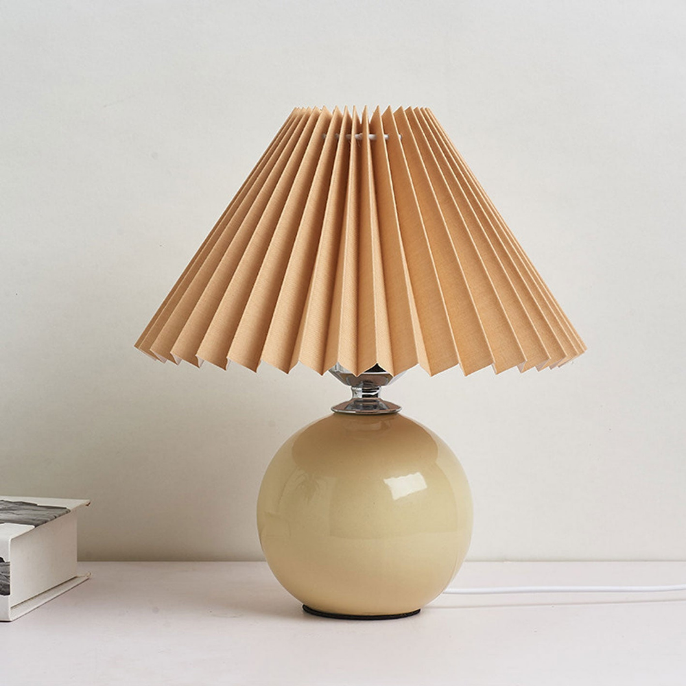 Modern Ceramic Ball Table Lamp with Pleated Mushroom Shade