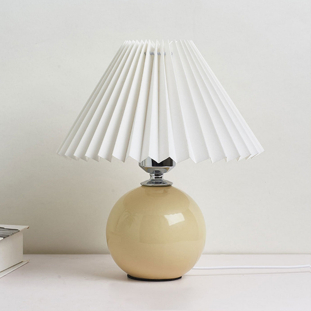 Modern Ceramic Ball Table Lamp with Pleated Mushroom Shade