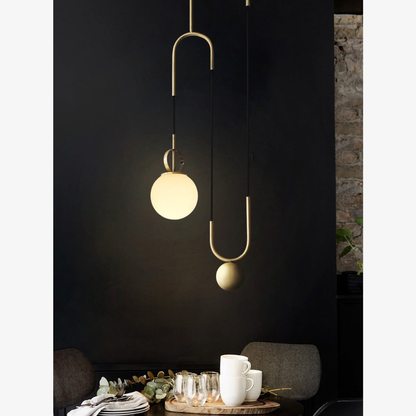 Architectural Brass Arc Ceiling Lamp - Minimalist Frosted Glass Rise-and-Fall Sconce