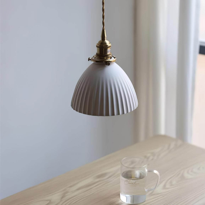 Ribbed Dome Hanging Lamp in White Ceramic - Scandinavian Style Decor