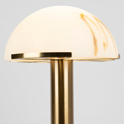Glass and Alabaster Dome Table Lamp with Metal Base - Mid Century Modern