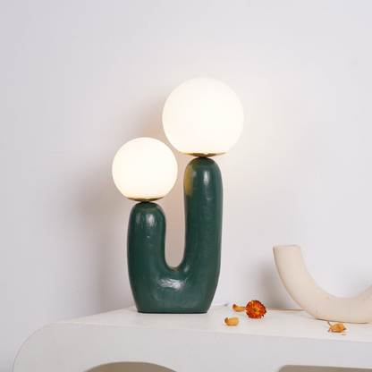 Mid-Century Modern U-Shaped Resin Table Lamp with Dual Glass Globes