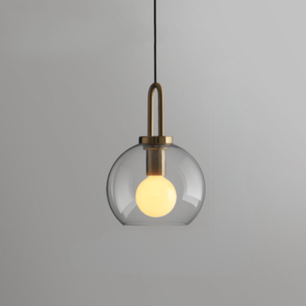 Globe and Capsule Glass Pendant Light with Brass Arch - Modern Style
