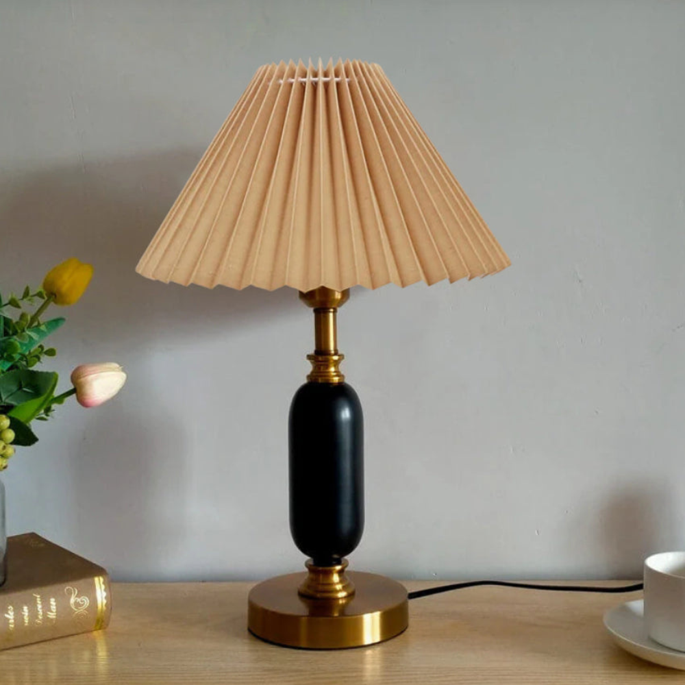Pleated Shade Brass and Table Lamp Mid Century Modern Lighting