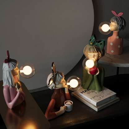 Girl Figurine Lamp with Glass Bubble Orb - Whimsical Pop Art Decor