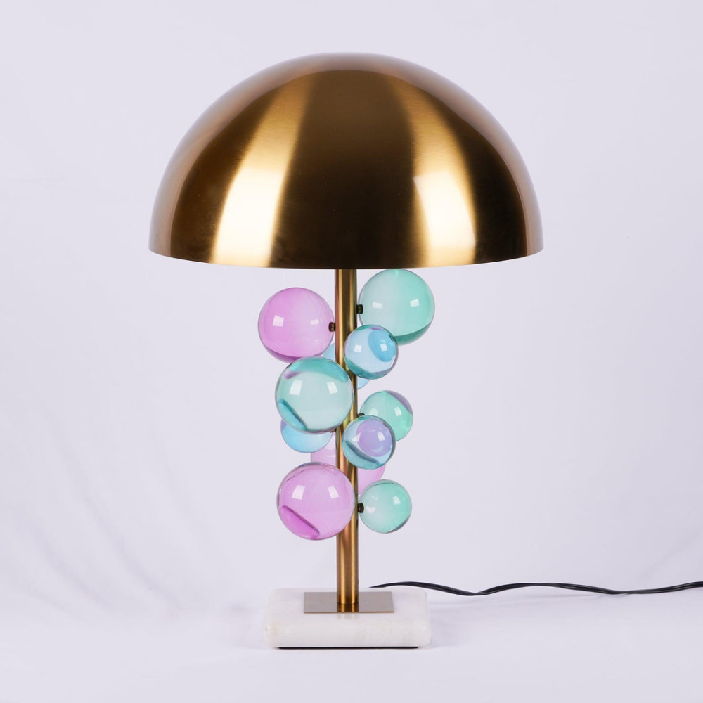 Sculptural Glass Cluster Accent Lamp with Marble Base - Art Deco Metallic Sconce