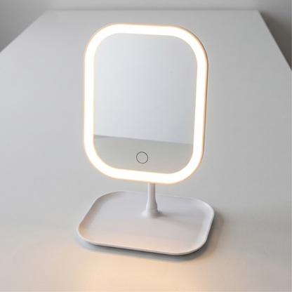 Rechargeable makeup mirror with Integrated Storage Tray - Modern Minimalist