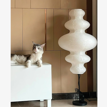 Floor lamp with Tiered Gourd Paper Shade - Japandi Sculptural Style
