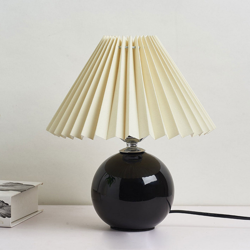 Modern Ceramic Ball Table Lamp with Pleated Mushroom Shade