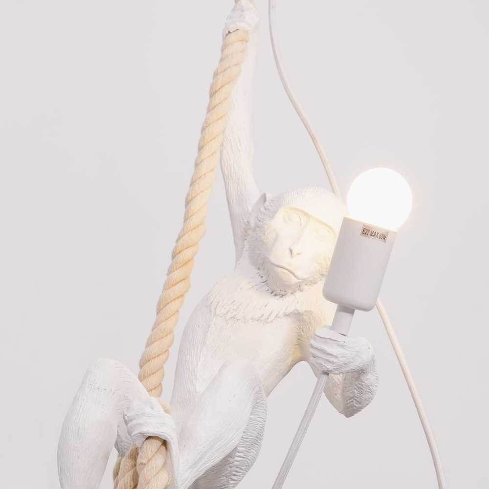 Whimsical Climbing Monkey Rope Pendant - Sculptural Animal Art Hanging Lamp