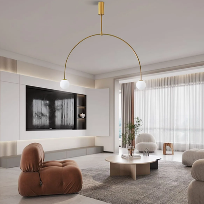 Chandelier with Arched Metal Frame and Glass Globes - Modern Mid Century