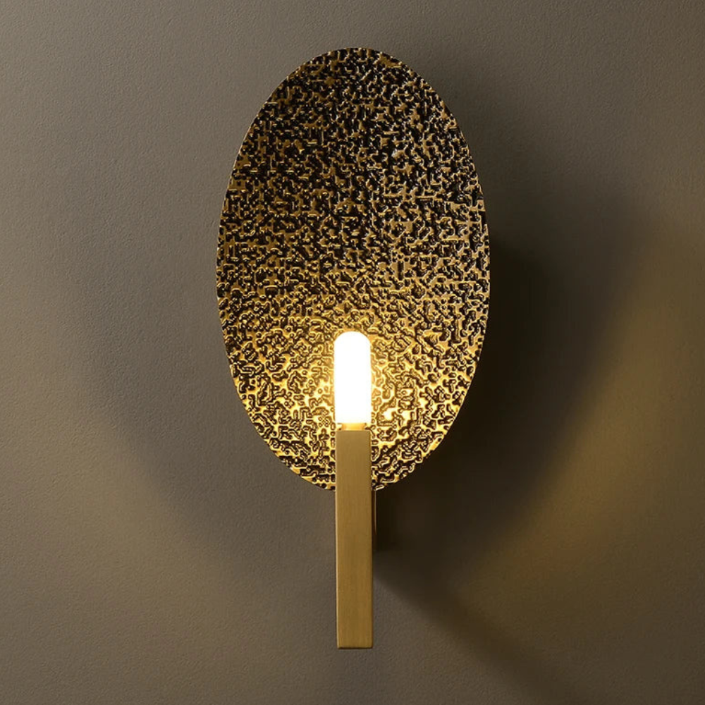 Hammered Copper Oval Wall Sconce - Art Deco Textured Metal Sculpture