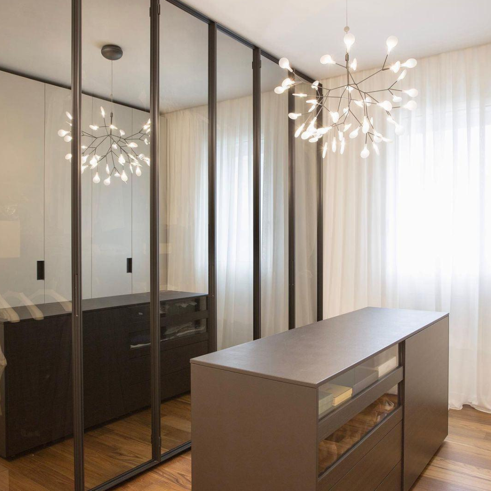 Sputnik Chandelier with Acrylic Firefly Leaves - Modern Botanical Light