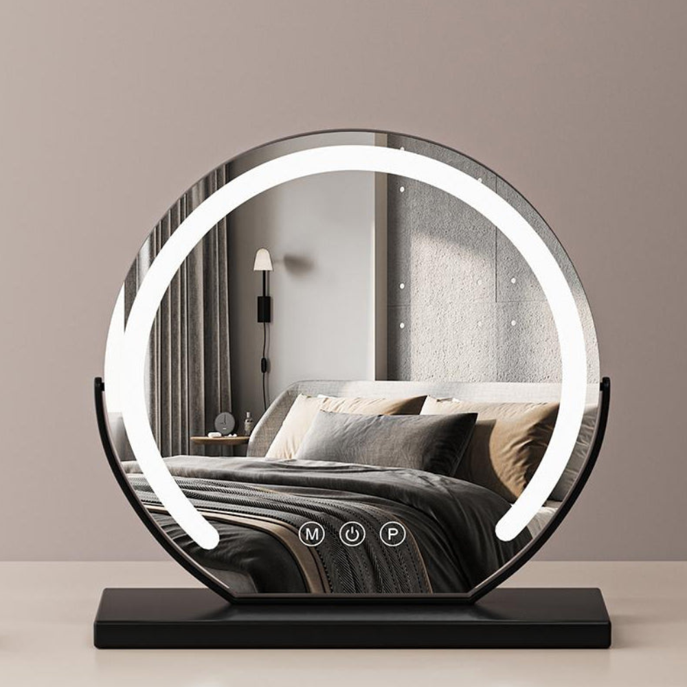 Smart Touch Lighted Makeup Mirror with Weighted Base - 360° Rotating Decor