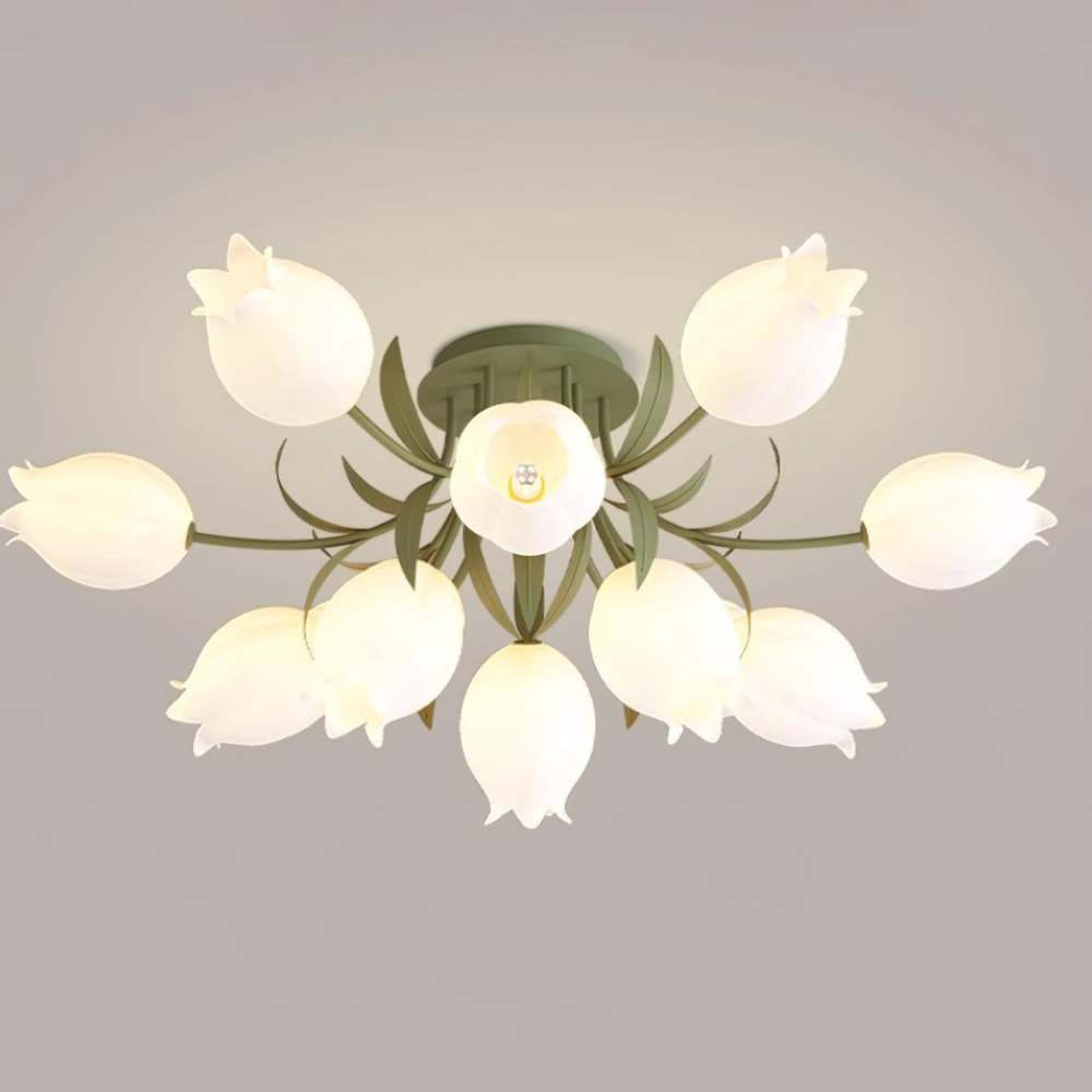 Multi Head Floral Ceiling Fixture with Acrylic Shades - Modern Farmhouse