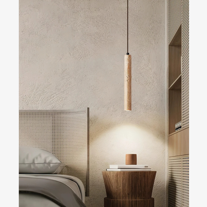Natural Travertine Pendant Light with Integrated LED - Minimalist Japandi Stone