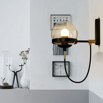 Mid-Century Glass Globe Wall Sconce - Industrial Orb Light with Curved Cord