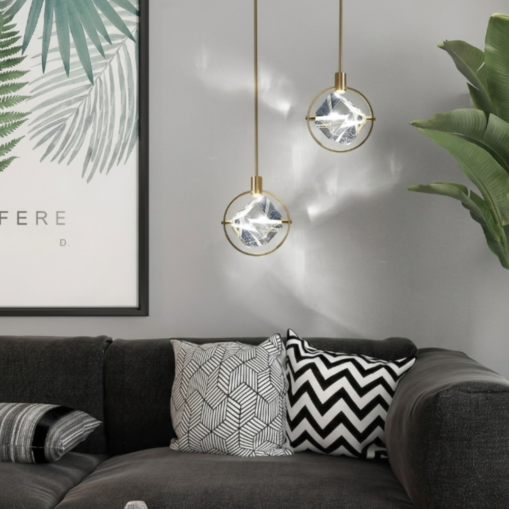 Faceted Crystal Prism Pendant Light - Modern Art Deco Orbital Hanging Lamp