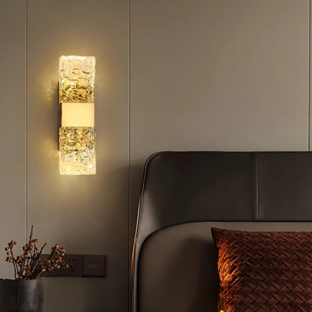 Art Deco Ripple Glass Wall Sconce - Dual Ice Crystal Block Light