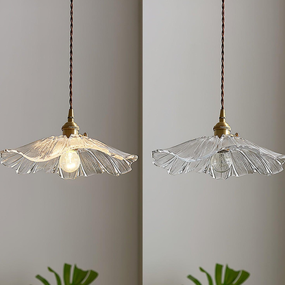 Ribbed Glass Flower Petal Pendant Light with Copper Hardware – Vintage Mid Century Style