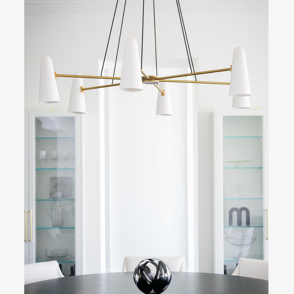 Chandelier with Conical Glass Shades and Metallic Frame - Modern Mid Century