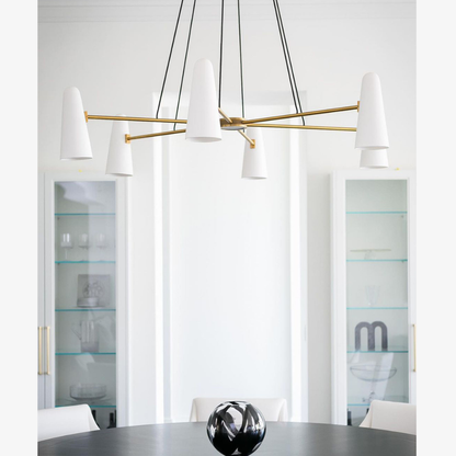 Chandelier with Conical Glass Shades and Metallic Frame - Modern Mid Century