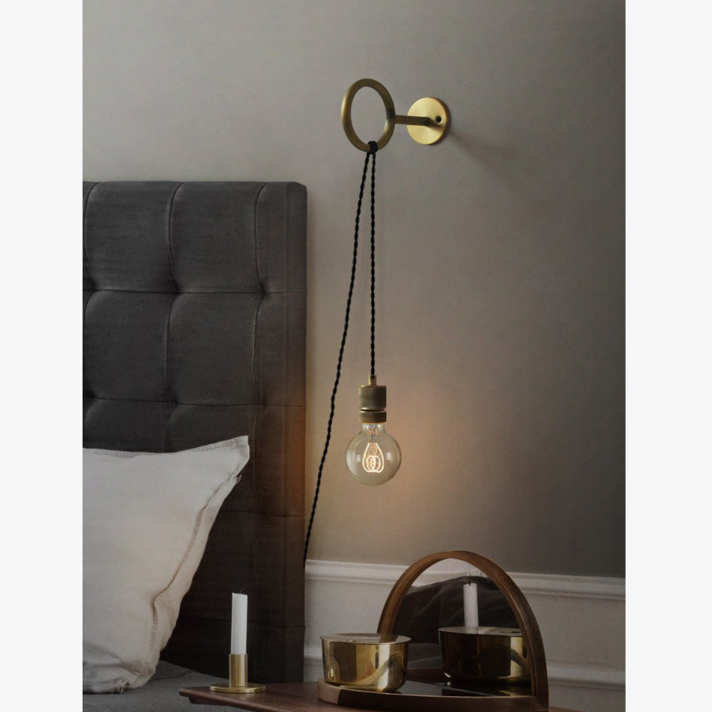 Architectural Circular Wall Light Bracket - Minimalist Industrial Braided Cord Lamp