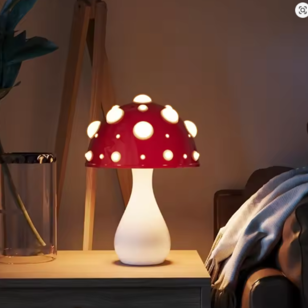 Table Lamp with Polka Dot Mushroom Shade - Modern Mid Century Retro
