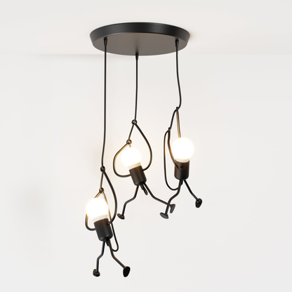 Pendant Light with Iron Figure Frame - Modern Mid Century Industrial