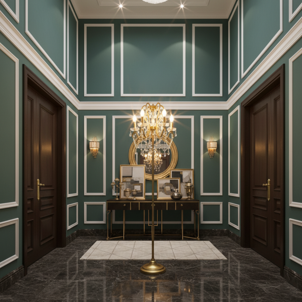 Dimmable Floor Lamp with Ornate Iron Scrollwork and Faceted Crystal Strands